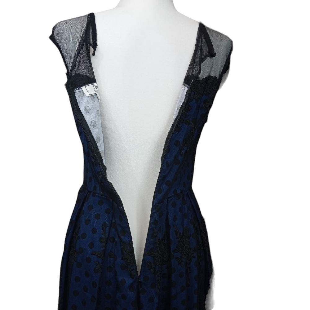 MissMay Retro Pin-Up Swing Dress Polka-Dot Floral Lace Blue/Black Size Small - Picture 12 of 16